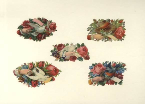 5 wafer rose bouquets with doves and hands, each approx. 5 x 10 cm