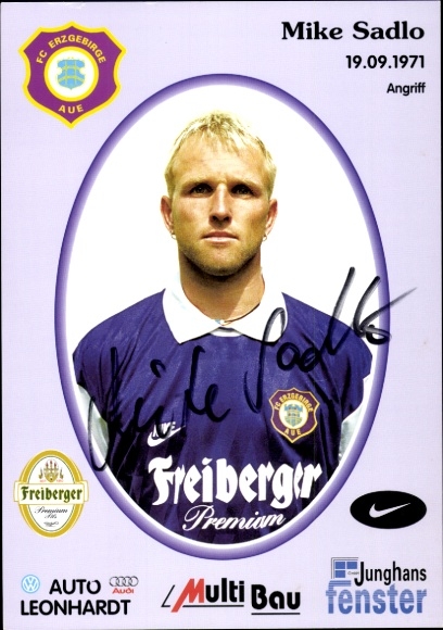 Autogrammkarte Fußballer Mike Sadlo, FC Erzgebirge Aue, Autogramm