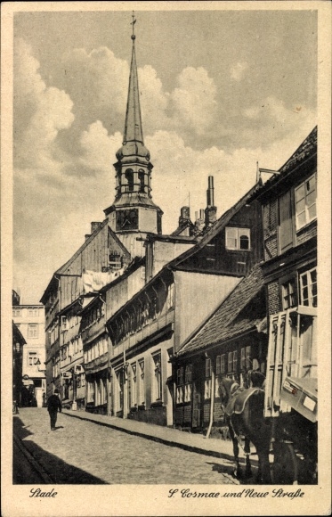 Ak Stade in Nedersaksen, Sankt Cosmae en Neue Straße, wagon