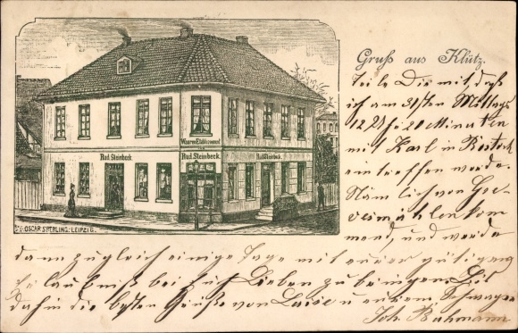 Postcard Klütz in Mecklenburg, commercial building Rud. Steinbeck