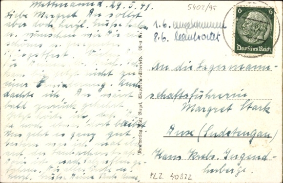 Postcard Mettmann, city view, church St. Lambertus