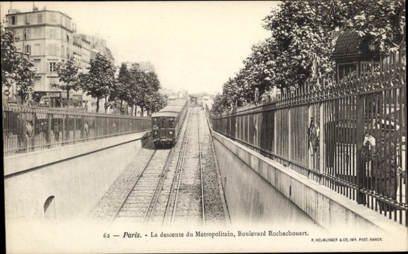 Postcard Paris, subway goes into the underground of Paris, Boulevard Rochechouart