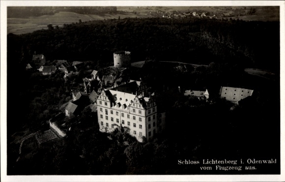 Postcard Lichtenberg Fischbachtal in the Odenwald, castle, aerial photograph