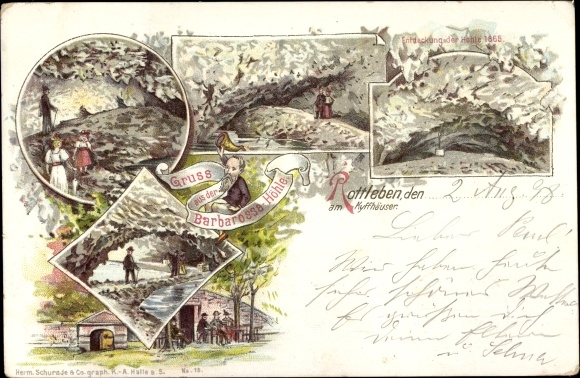 Chromo-Litho Rottleben Kyffhäuserland in Thuringia, greetings from the Barbarossa cave