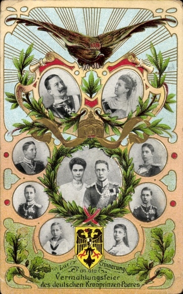 Präge Ak Vermählungsfeier des deutschen Kronprinzenpaaren, Kronprinz Wilhelm, Kronprinzessin Cecilie