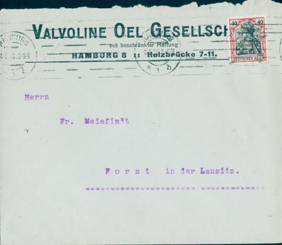 Briefumschlag Valvoline Oel Gesellschaft mbH, Holzbrücke 7-11, Hamburg 8