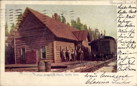 Postcard Colorado, Arrowhead Depot, Moffat Line
