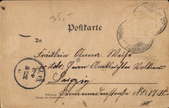 Chromo-Litho Weißwasser in Upper Lusatia, general view, Henriettenstraße, Protestant Church, post office, monument