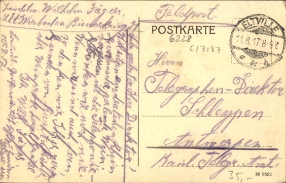 Postcard Hattenheim Eltville am Rhein Hessen, Hotel Pension Ress, Rhine section with steamer, flags
