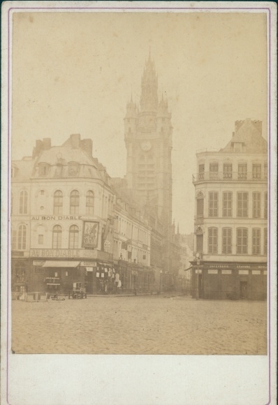 Cabinet photo Arras Pas de Calais, street section, Au Bon Diable restaurant, church tower