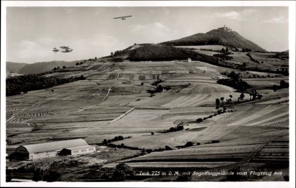 Postcard Ochsenwang Bissingen an der Teck, Randecker Maar, aerial photograph, gliding site, Teck 775 m G