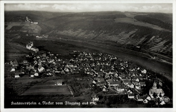 Postcard Hassmersheim Haßmersheim am Neckar, total view, aerial photograph