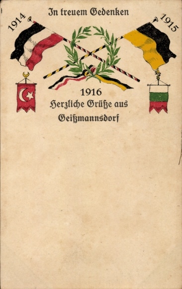 KP Geißmannsdorf Bischofswerda, Wiernej pamięci, 1914-1915-1916, flagi, Czteroosobowy Sojusz I Wojna Światowa