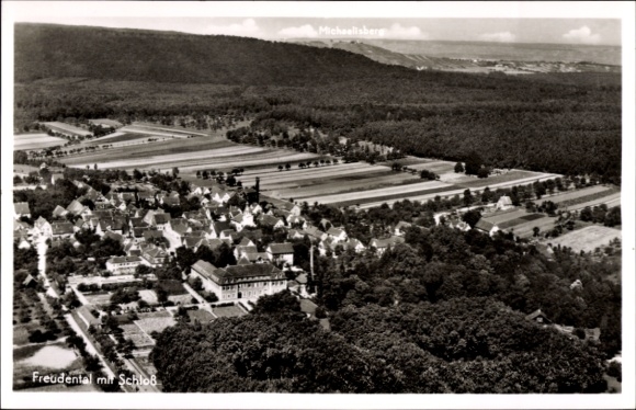 Postcard Freudental in Württemberg, Freudental with castle, view of the village, rural surroundings, Wäl