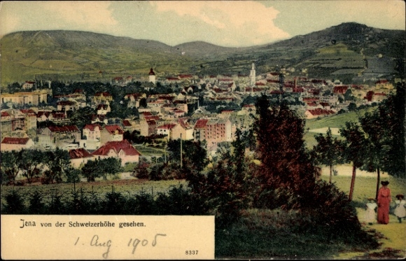 Ak Jena in Thüringen, Stadtansicht von  Schweizerhöhe, farbige , 1905