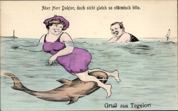 Artist PC Scheuermann, Willi, Tegelort, Doctor, not so stormy, shark bites woman in the leg