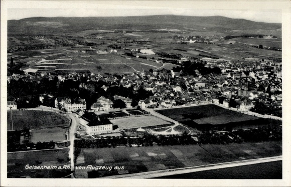 Postcard Geisenheim am Rhein Hessen, Geisenheim from a bird's eye view, aerial photograph