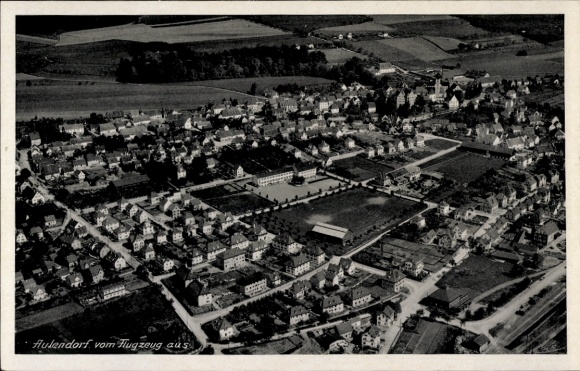 Postcard Aulendorf in Württemberg, bird's eye view of residential buildings and landscape