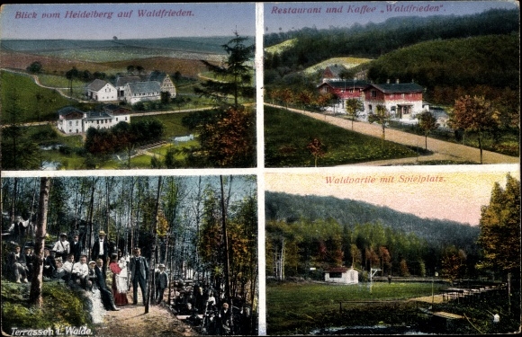 Ak Kuhschnappel St. Egidien in Saksen, Restaurant Waldfrieden, terrassen in het bos, speeltuin