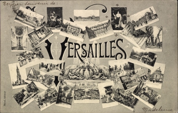 Ak Versailles Yvelines,  mit vielen Bildern von  Schriftzug 'Versailles', dekorativ