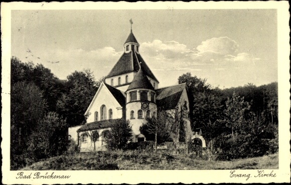 Postcard Bad Brückenau im Sinntal Unterfranken, Evangelical Church