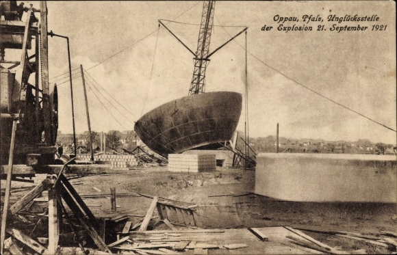 Postcard Oppau Ludwigshafen Pfalz, scene of the accident on September 21, 1921