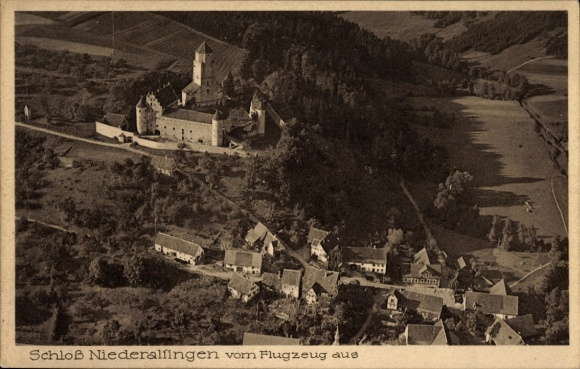 Postcard Niederalfingen Hüttlingen in Württemberg, castle, aerial photograph