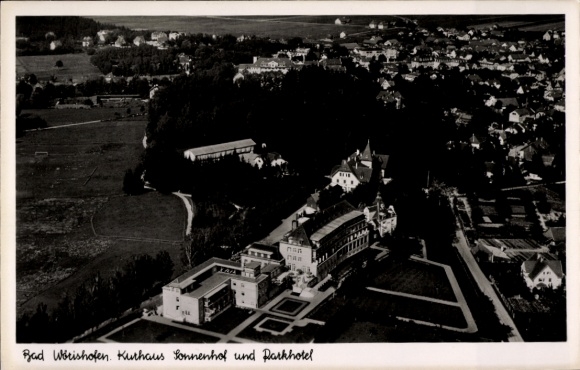 Postcard Bad Wörishofen in Unterallgäu, aerial photograph, Kurhaus, Parkhotel