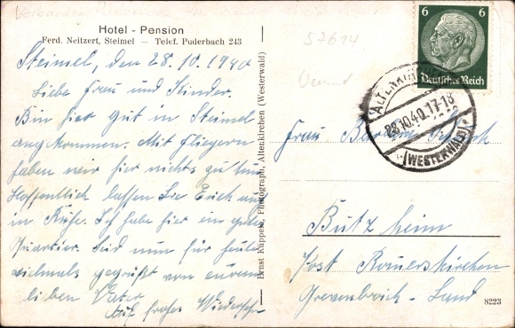 Postcard Steimel in the Westerwald, hotel pension, bakery