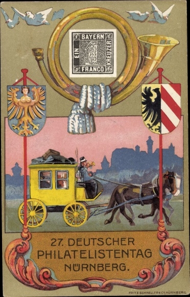Postal stationery coat of arms PC Nuremberg in Middle Franconia Bavaria, 27th German Philatelic Day 1921