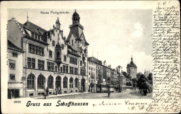 PC Schaffhausen Stadt Schweiz, new post office building, tram