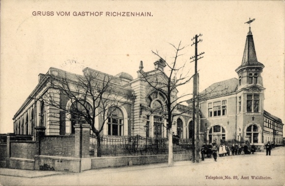 Postcard Richzenhain Waldheim in Saxony, inn telephone number 89, Amt Waldheim, historical archi...