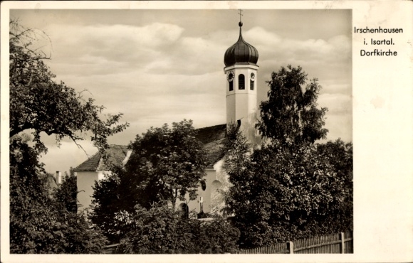 Postcard Irschenhausen Icking in Upper Bavaria, village church