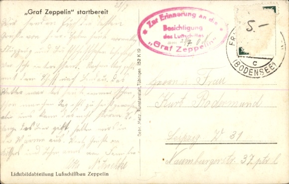 Postcard Friedrichshafen on Lake Constance, Graf Zeppelin in the airship shipyard, LZ 127, ready for takeoff