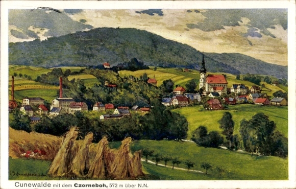 Artist Postcard Schneidenbach, C., Cunewalde in der Lausitz, Panorama, Czorneboh