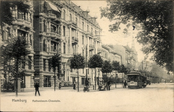Postcard Hamburg Eimsbüttel Rotherbaum, Rothenbaum-Chaussee, tram