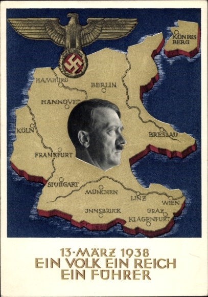 Postal stationery Postcard Klein, One People, One Reich, One Führer, Anschluss of Austria 1938, Greater Germany