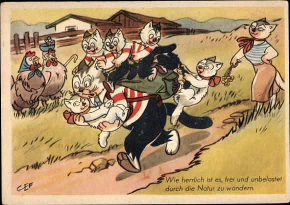 Ak gehumaniseerde katten, reclame, Oskar, Frankfurter Illustrierte