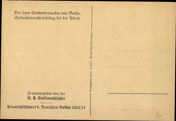 Postcard The last silk hat maker from Berlin, WHW, cylinder