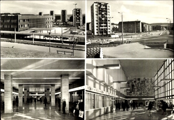 Postcard Plauen in Vogtland, Upper Station, modern architecture, people on the street, skyscraper