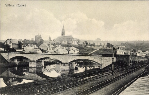 Postcard Villmar an der Lahn Hessen, general view, bridge, railway tracks