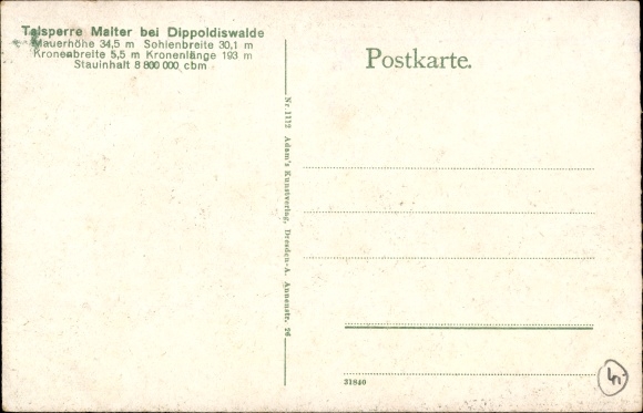 Postcard Malter Dippoldiswalde in Saxony, Malter dam with power station