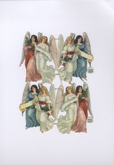 Oblate block of 4 L&B 3374, angel with long robes, approx. 18 x 13 cm