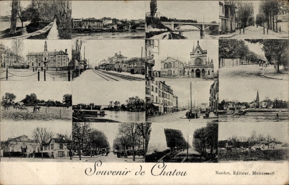 Ak Chatou Yvelines, Souvenir de  verschiedene Ansichten, alte Gebäude, Straßenbahnen, Landschafte
