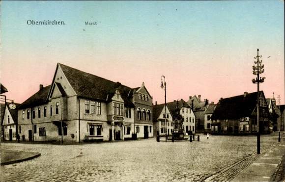 Postcard Obernkirchen in Schaumburg, market square, fountain