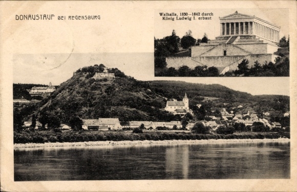 Postcard Donaustauf in the Upper Palatinate, Walhalla near Regensburg, Walhalla, King Ludwig I, Donaustauf, D