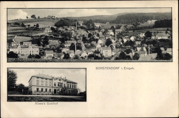Postcard Borstendorf Grünhainichen Ore Mountains Saxony, view of the town, Klees&#39;s Gasthof