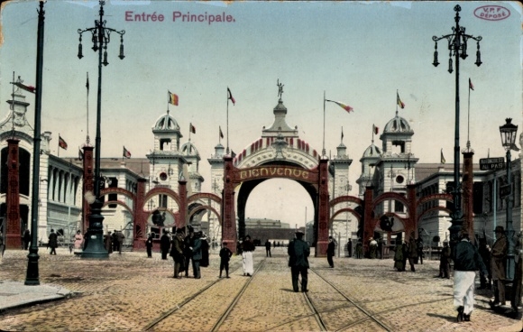 Postcard Charleroi, World Exhibition 1911, main entrance