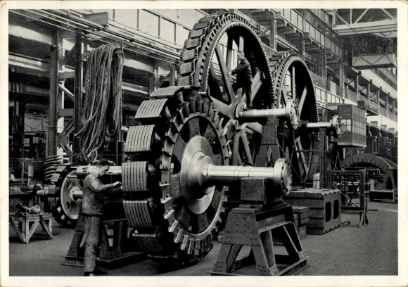Postcard Berlin Spandau Siemensstadt, Siemens, pole wheels for three-phase synchronous generator