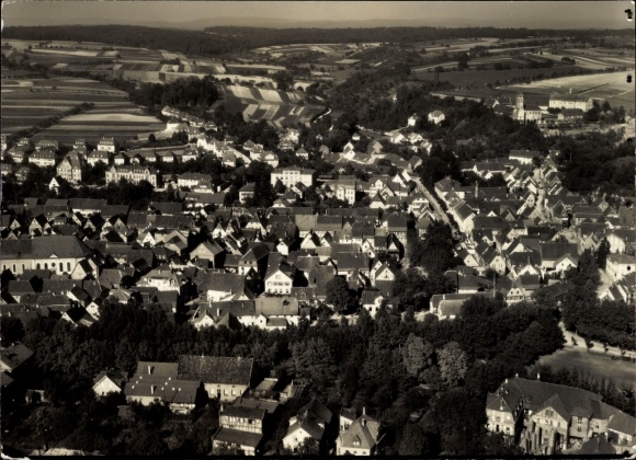 Postcard Sinsheim an der Elsenz Baden, aerial photo, top right is Sinsheim, below the number 27433